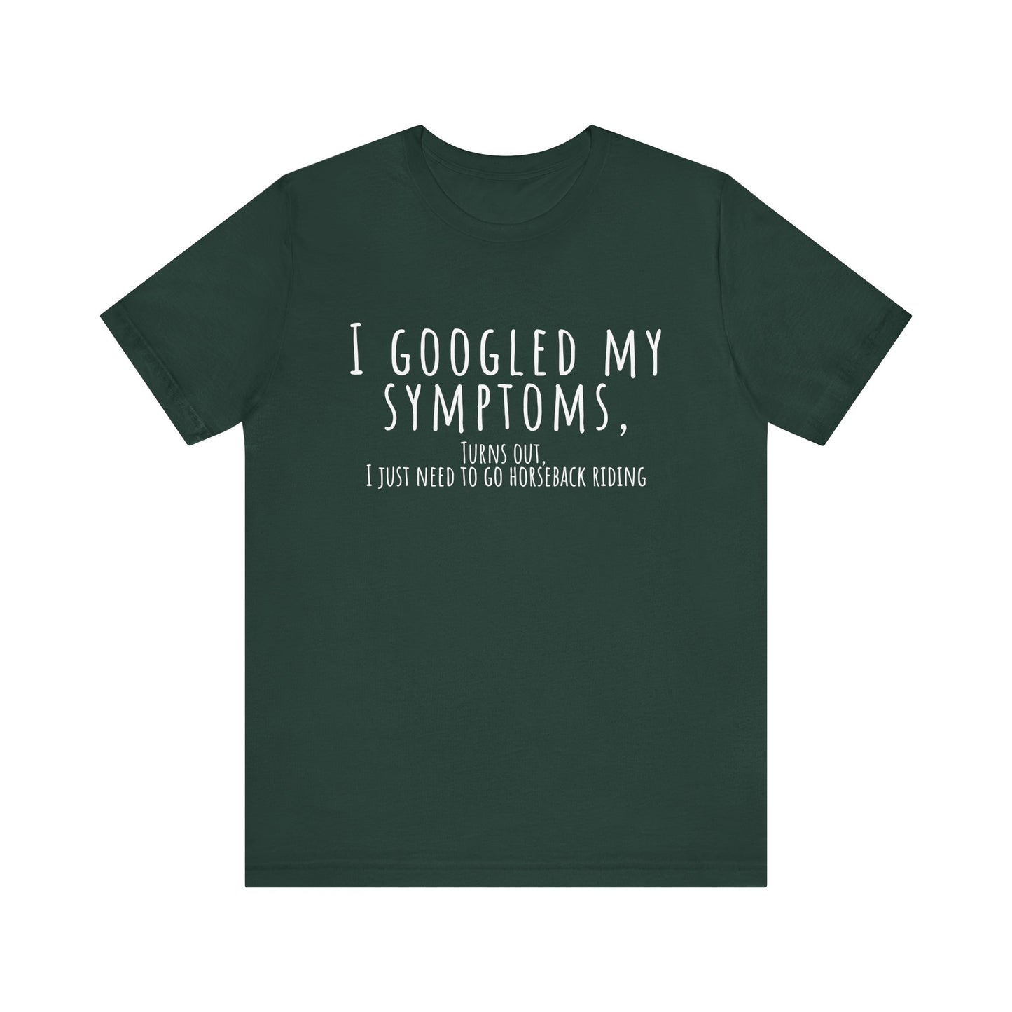 Green t-shirt with humorous text on a white background