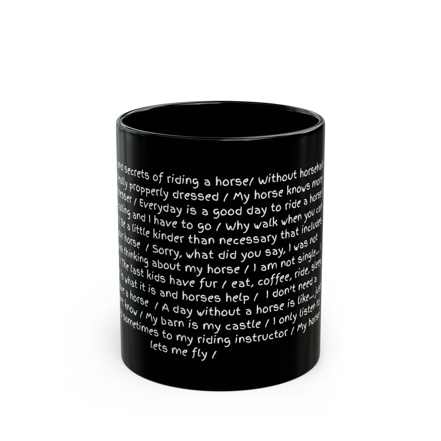 "The truths and secrets of riding a horse", Funny quotes and True Love Horse Running Black Mug - "Wisdom" for Horse Lovers ;-)