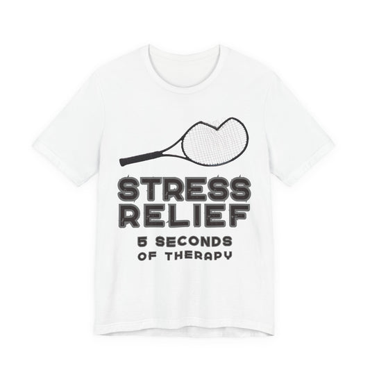 White t-shirt with black text and graphic on a white background