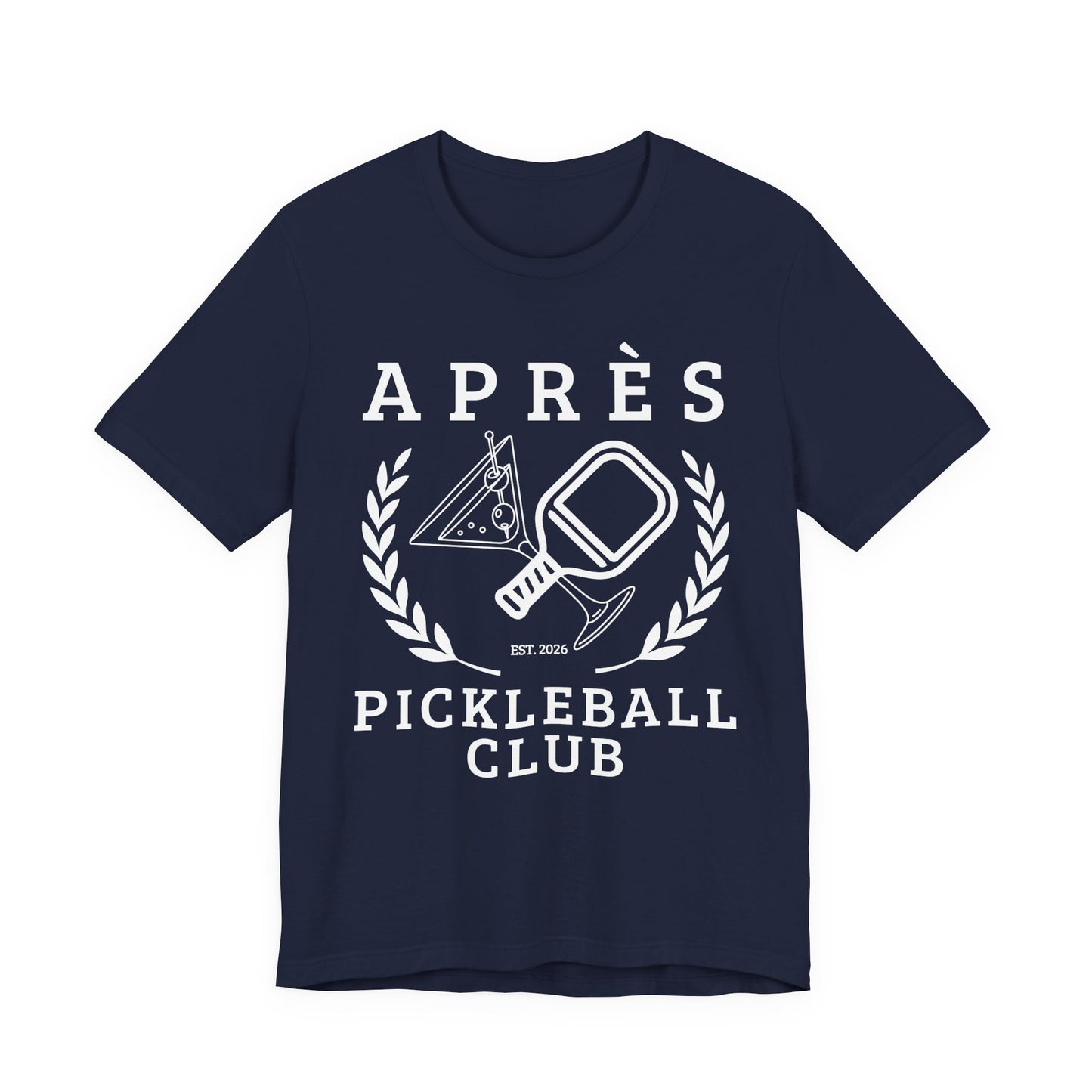 Funny Pickleball Shirt Navy blue t-shirt with white pickleball-themed design on a white background