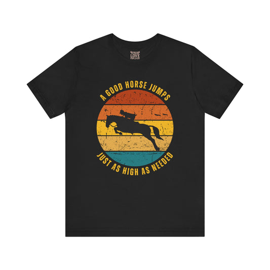 Black t-shirt with a graphic of a horse and text on a white background