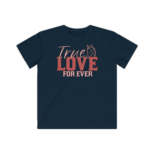 Navy blue t-shirt with 'True Love For Ever' text and horse graphic on a white background