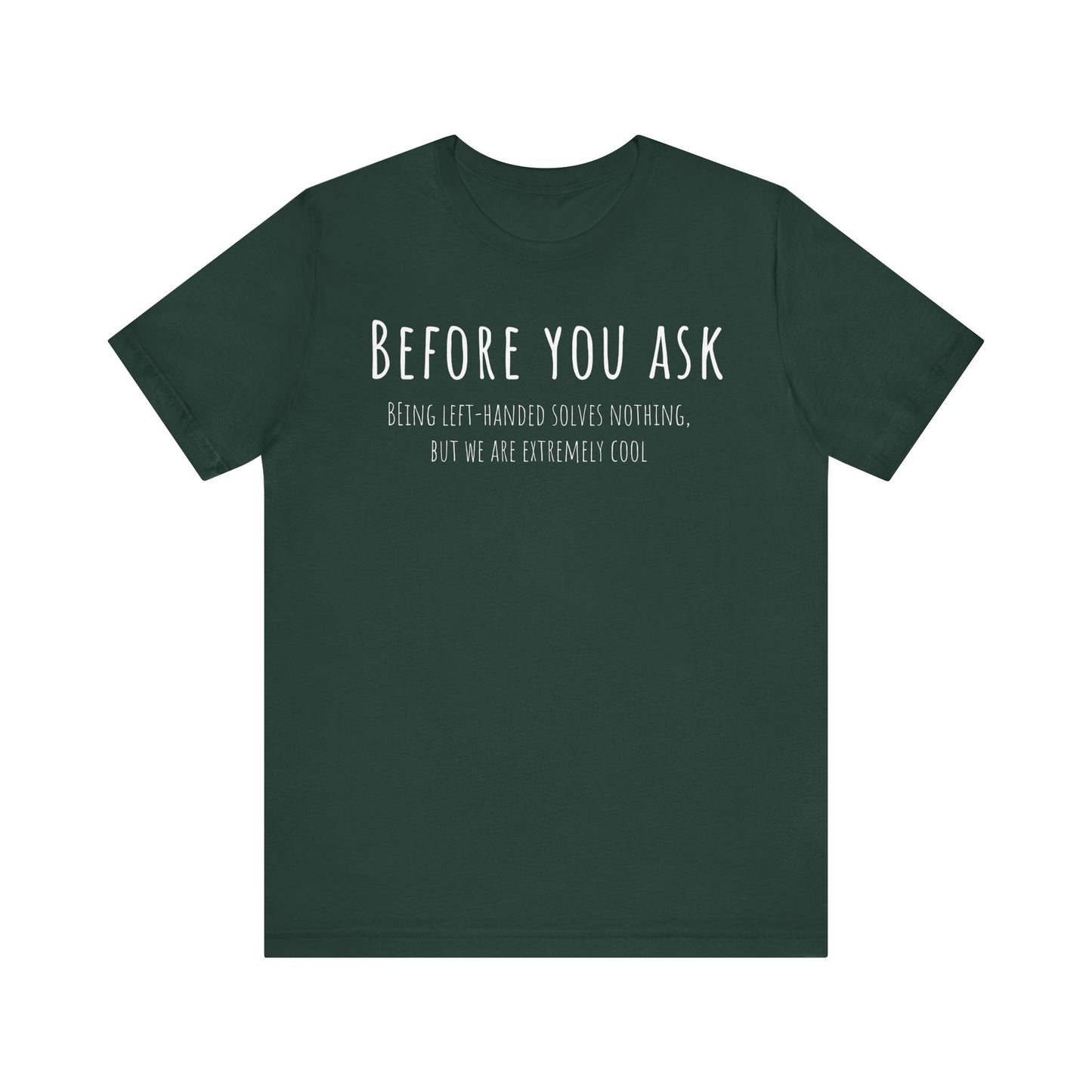 Green t-shirt with white text on a white background