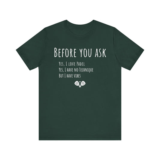 Green t-shirt with white text and paddle icons on a white background