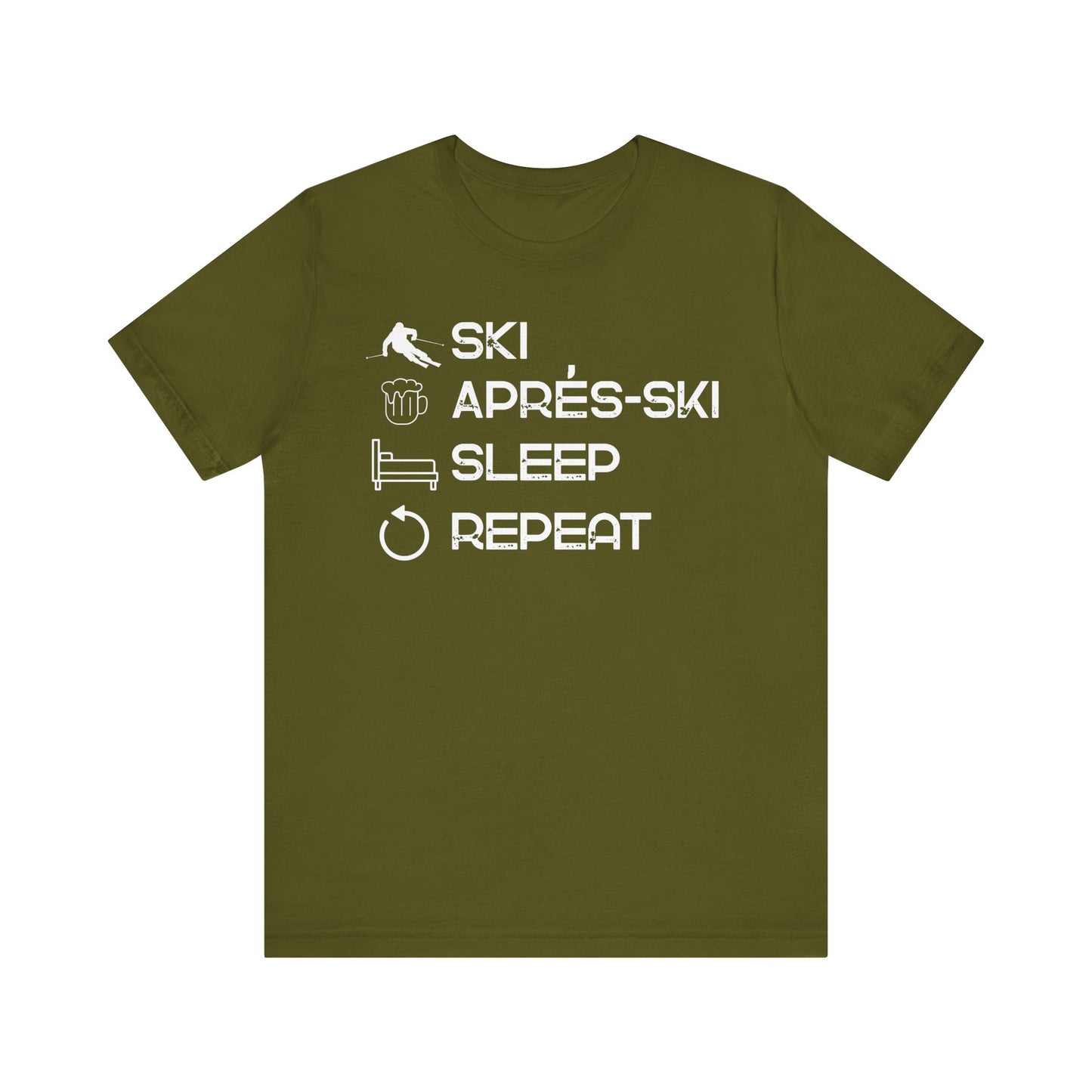 Green t-shirt with white text and symbols on a white background