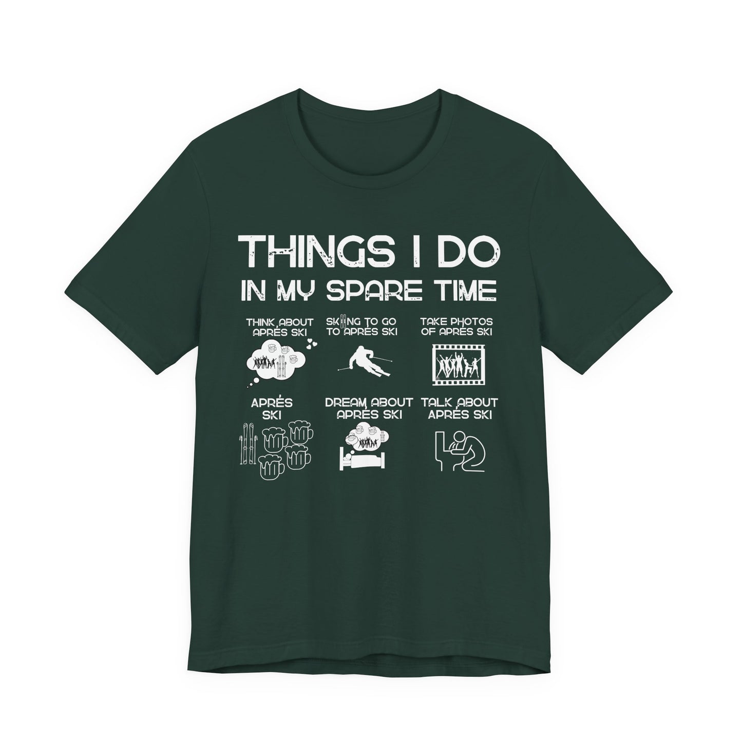 Green t-shirt with white text and graphics on a white background