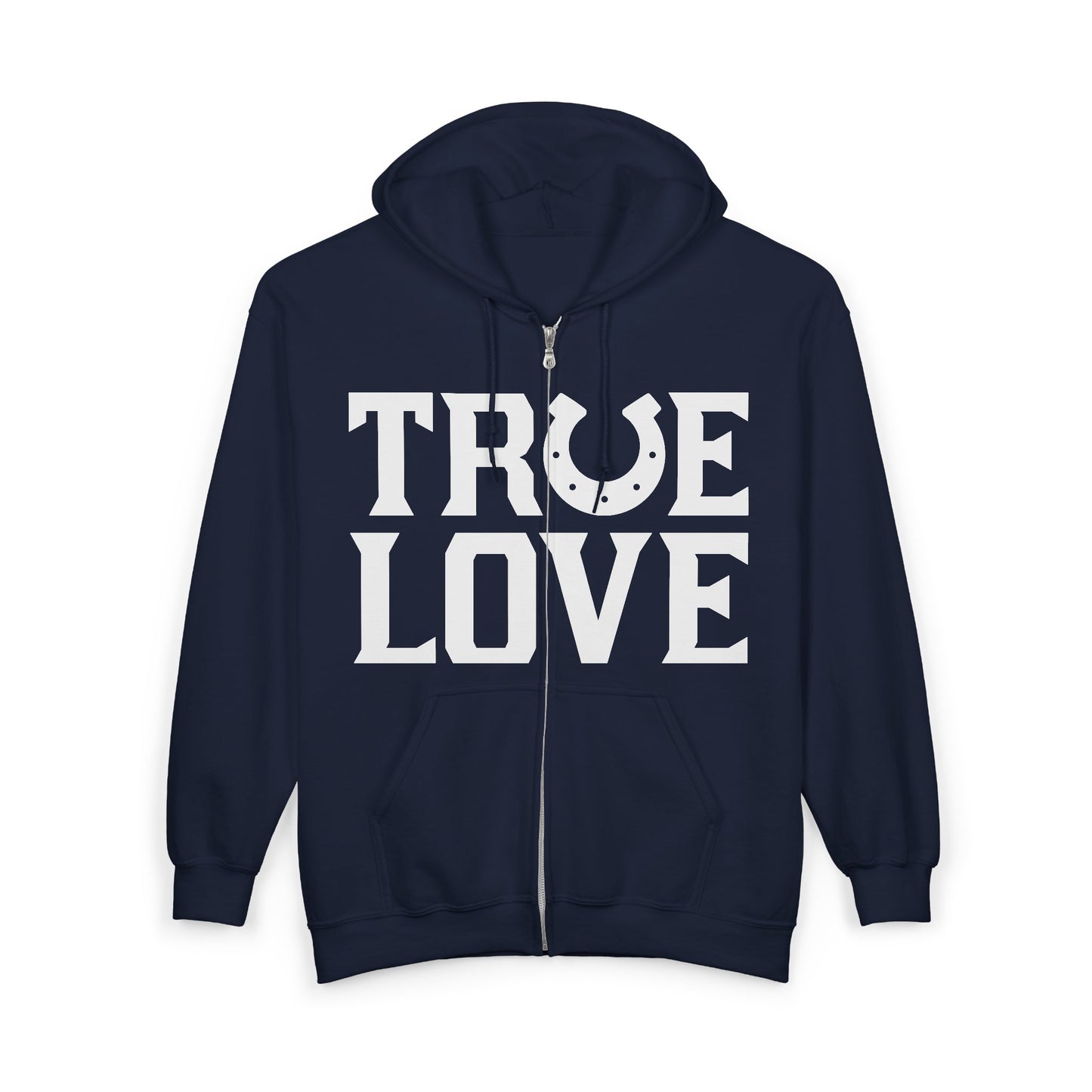 True Love Horseshoe Hoodie - Cozy Unisex Zip Sweatshirt for Equine Lovers, Perfect Gift for Horse Riders, Valentine's Day, Casual, Birthday, Christmas