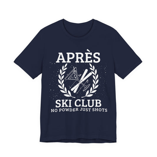 Apres Ski Shirts Black t-shirt with a graphic design on a white background
