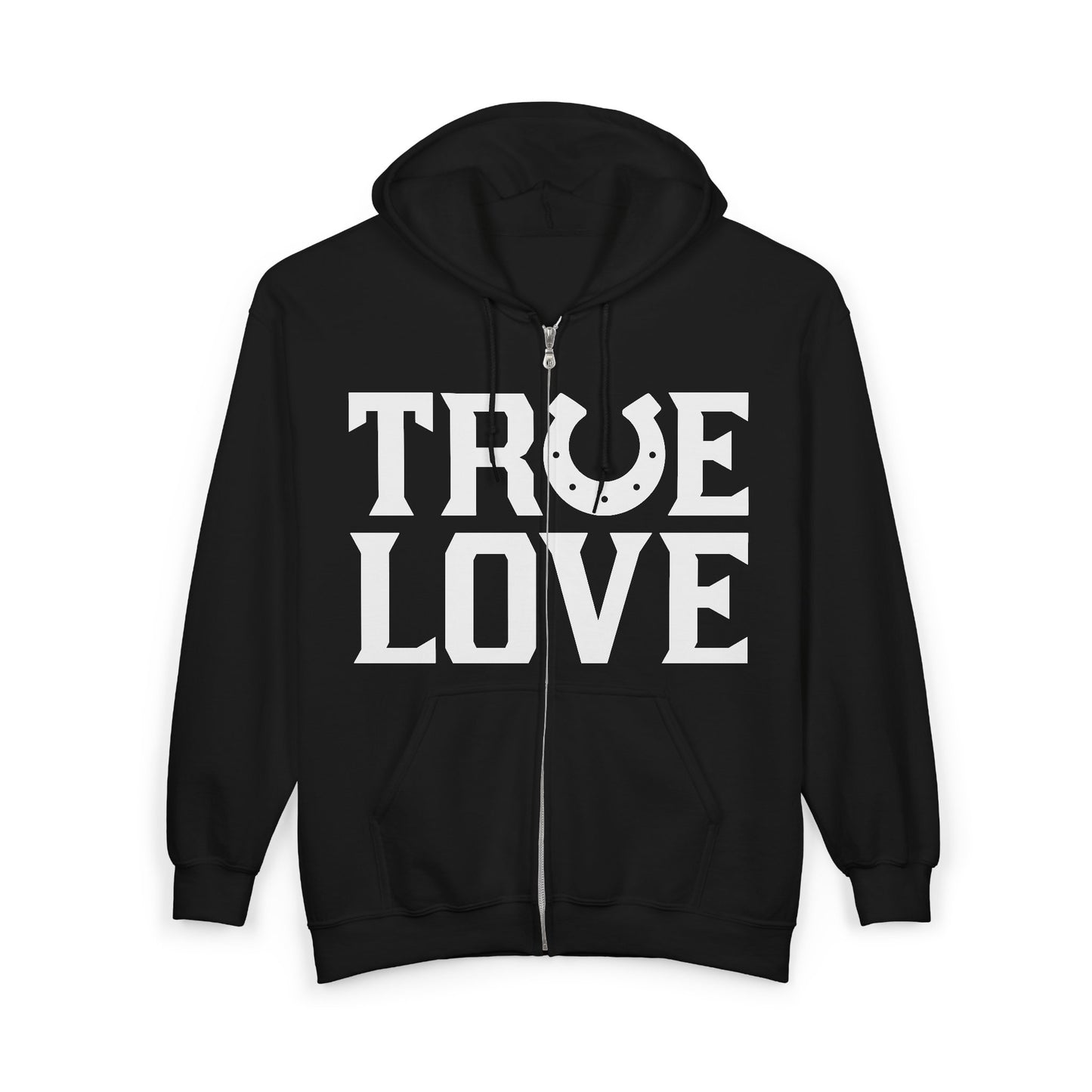 True Love Horseshoe Hoodie - Cozy Unisex Zip Sweatshirt for Equine Lovers, Perfect Gift for Horse Riders, Valentine's Day, Casual, Birthday, Christmas