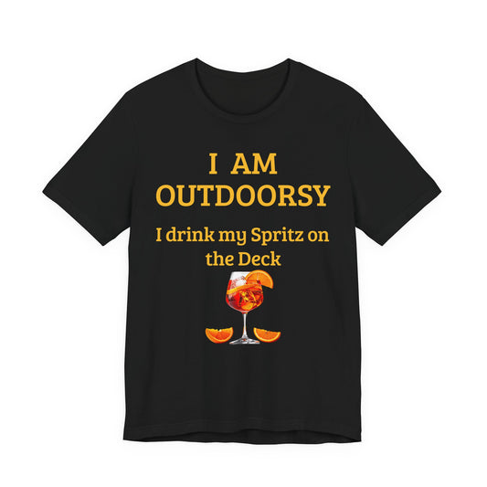Funny Spritz Shirt Black t-shirt with yellow text and a Spritz glass graphic on a white background