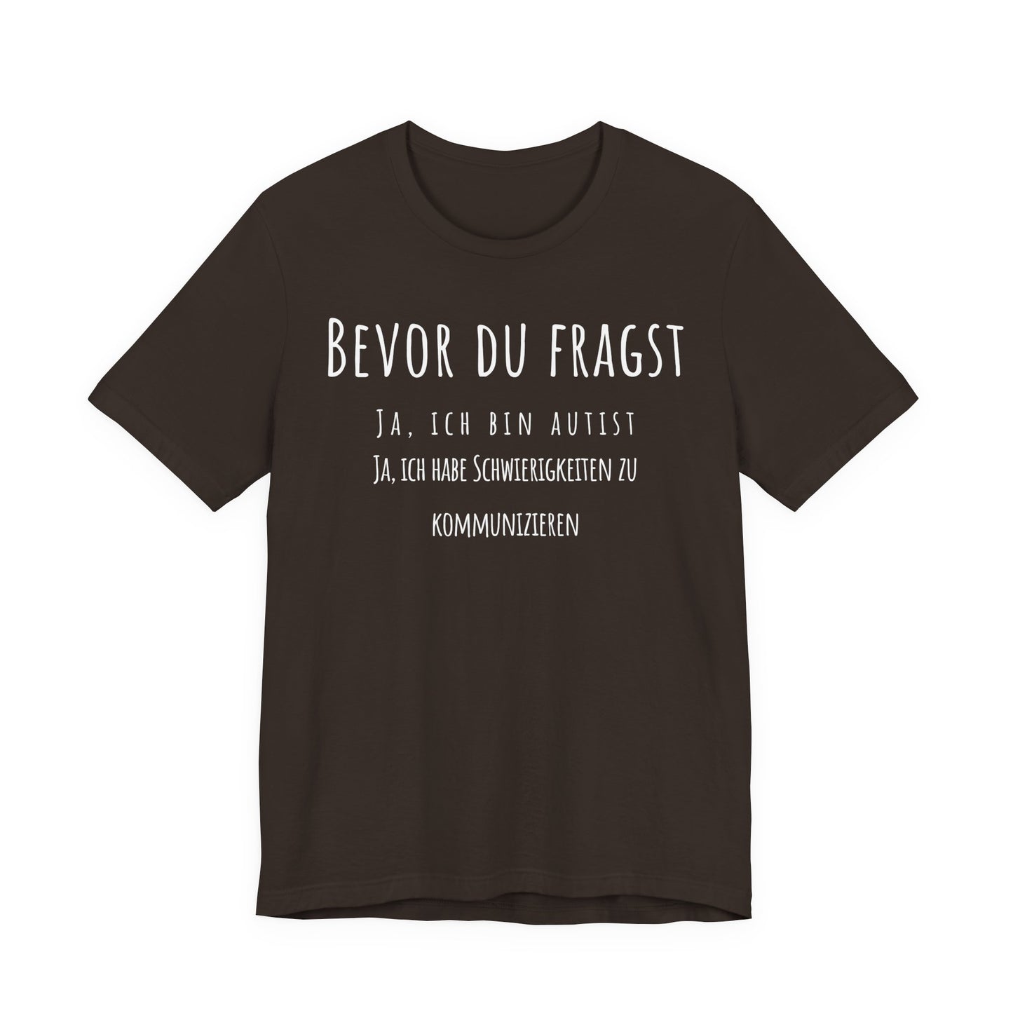 Black t-shirt with white text on a white background