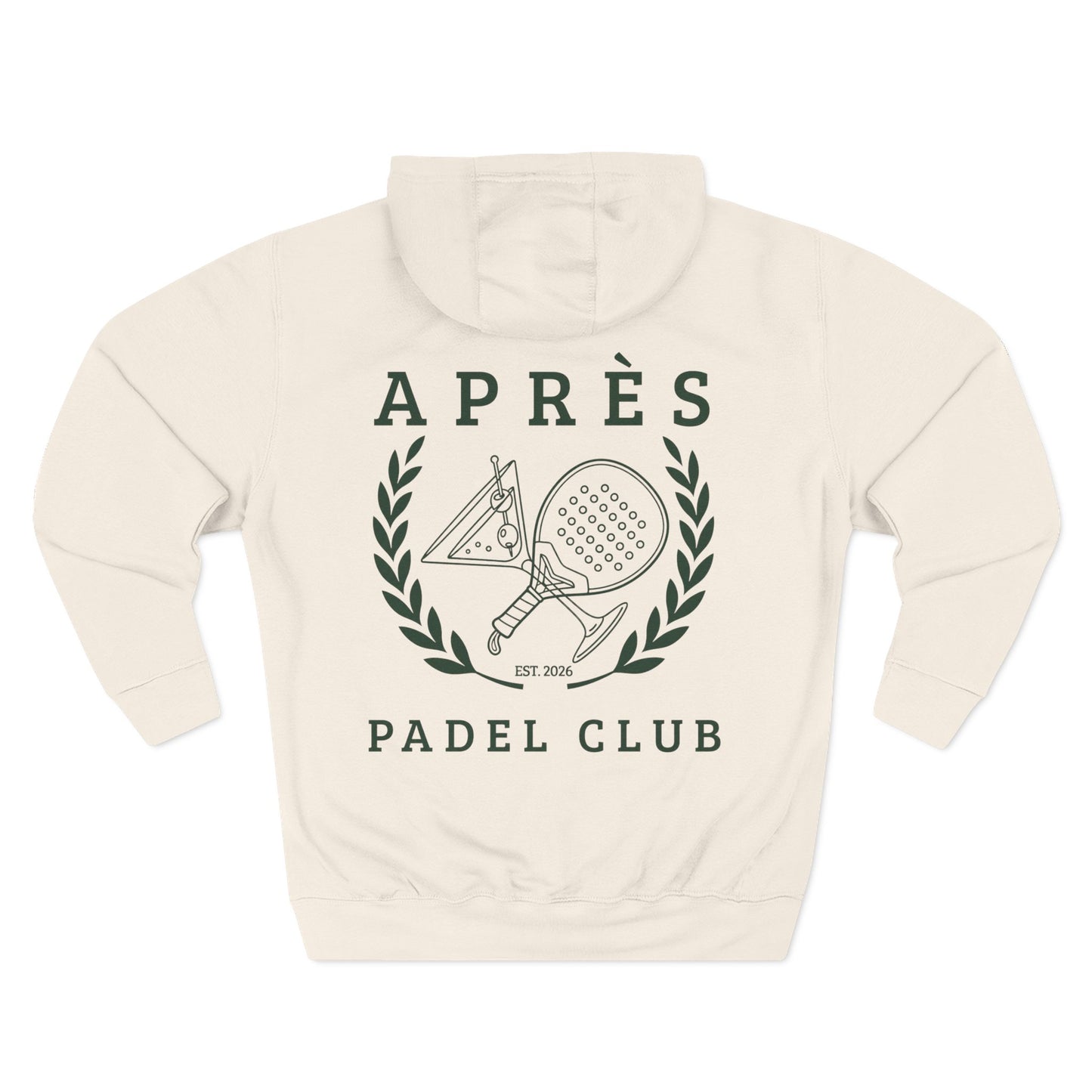 Padel Club Hoodie Beige hoodie with 'Aps Padel Club' design on a white background