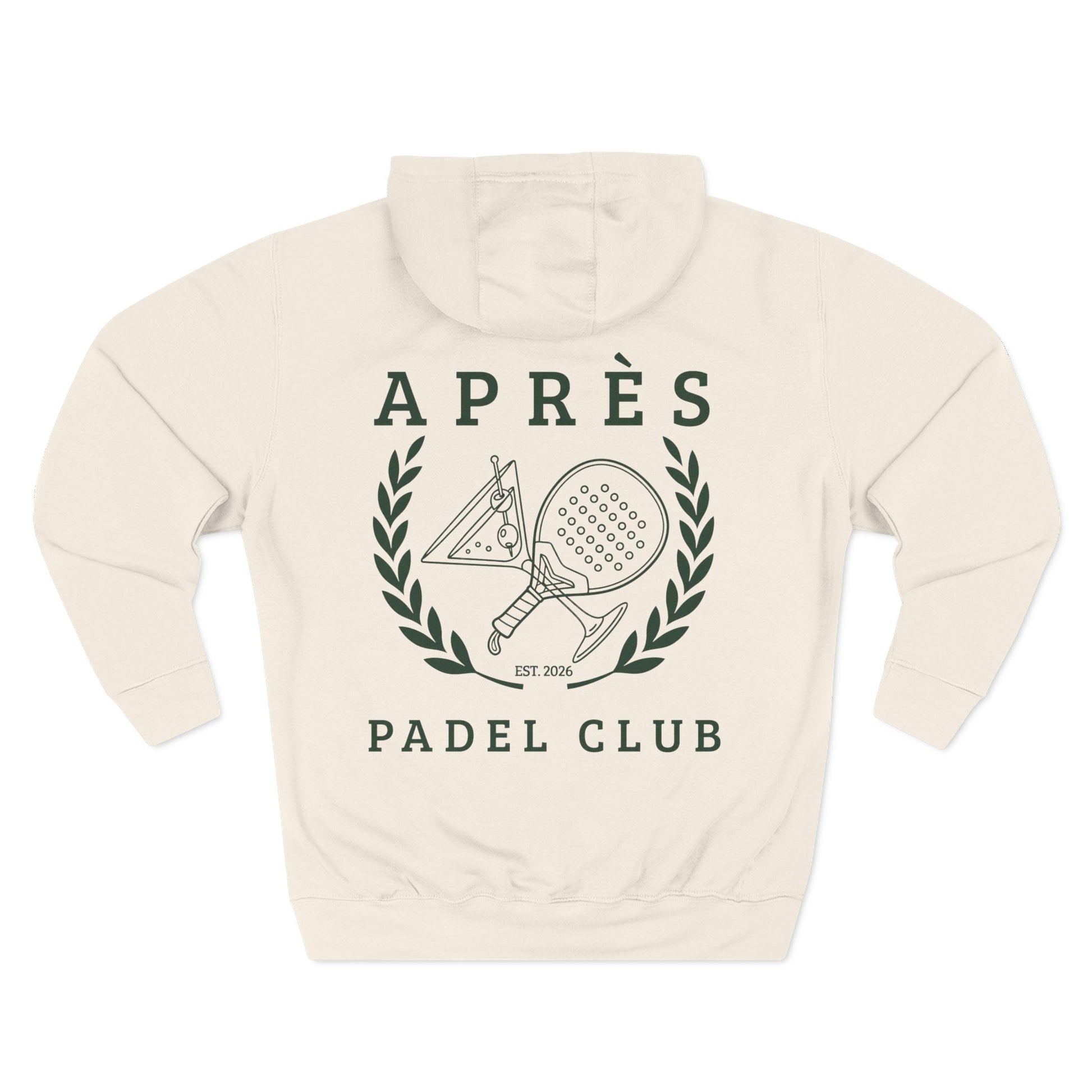 Padel Club Hoodie Beige hoodie with 'Aps Padel Club' design on a white background
