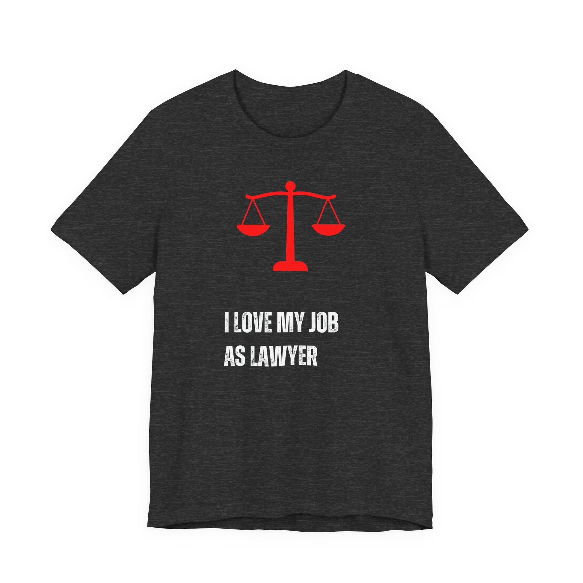 Funny Lawyer Shirt Black t-shirt with red lawyer scale and white text on a white background