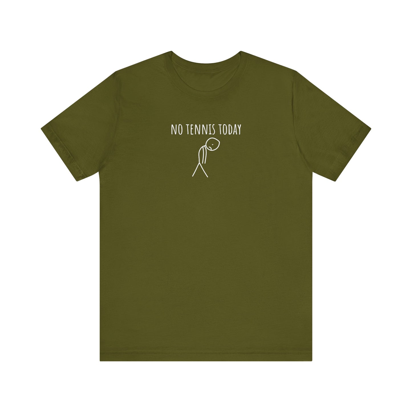 Green t-shirt with 'No Tennis Today' text and graphic on a white background