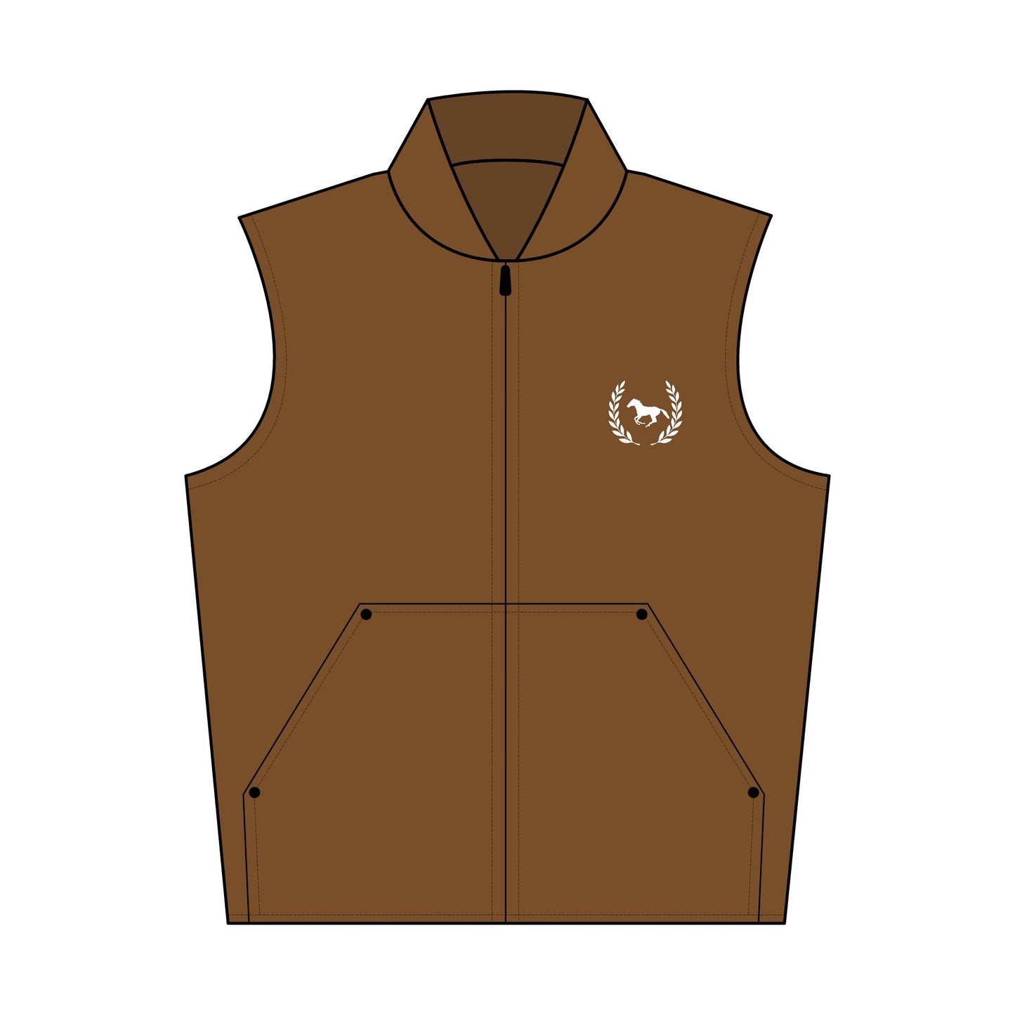 Brown vest with a logo on a white background