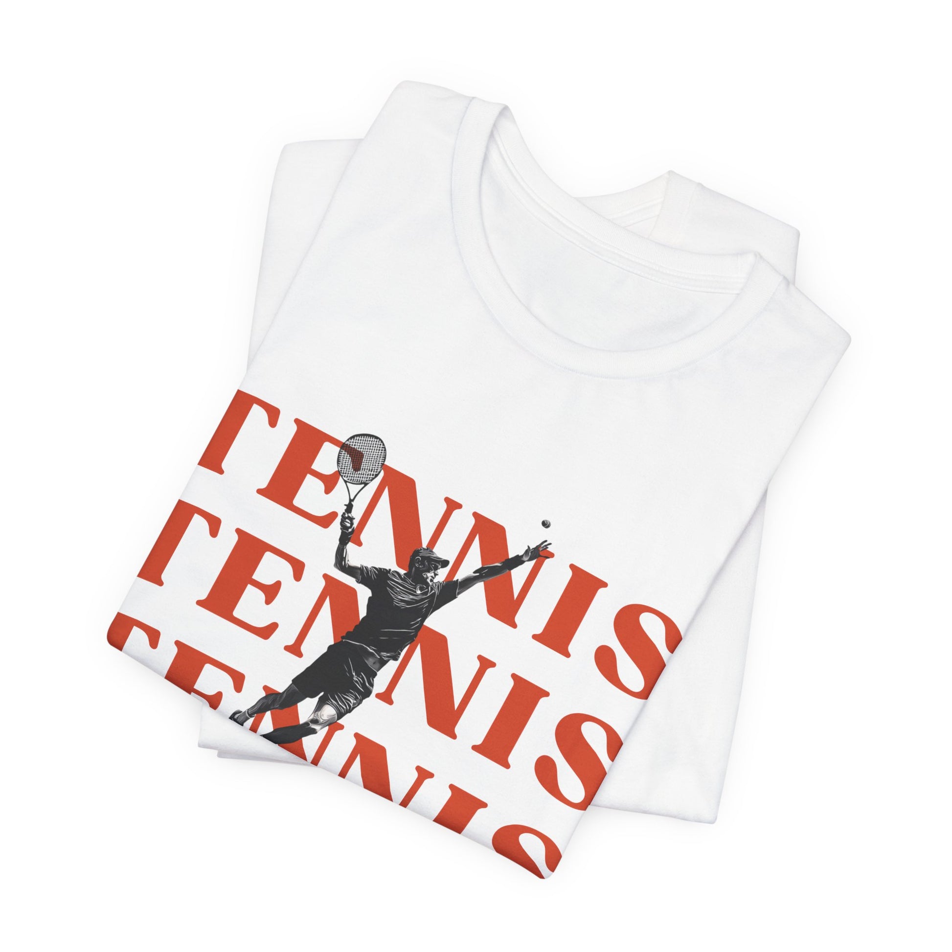 White towel with red 'Tennis' text and a graphic of a tennis player on a white background