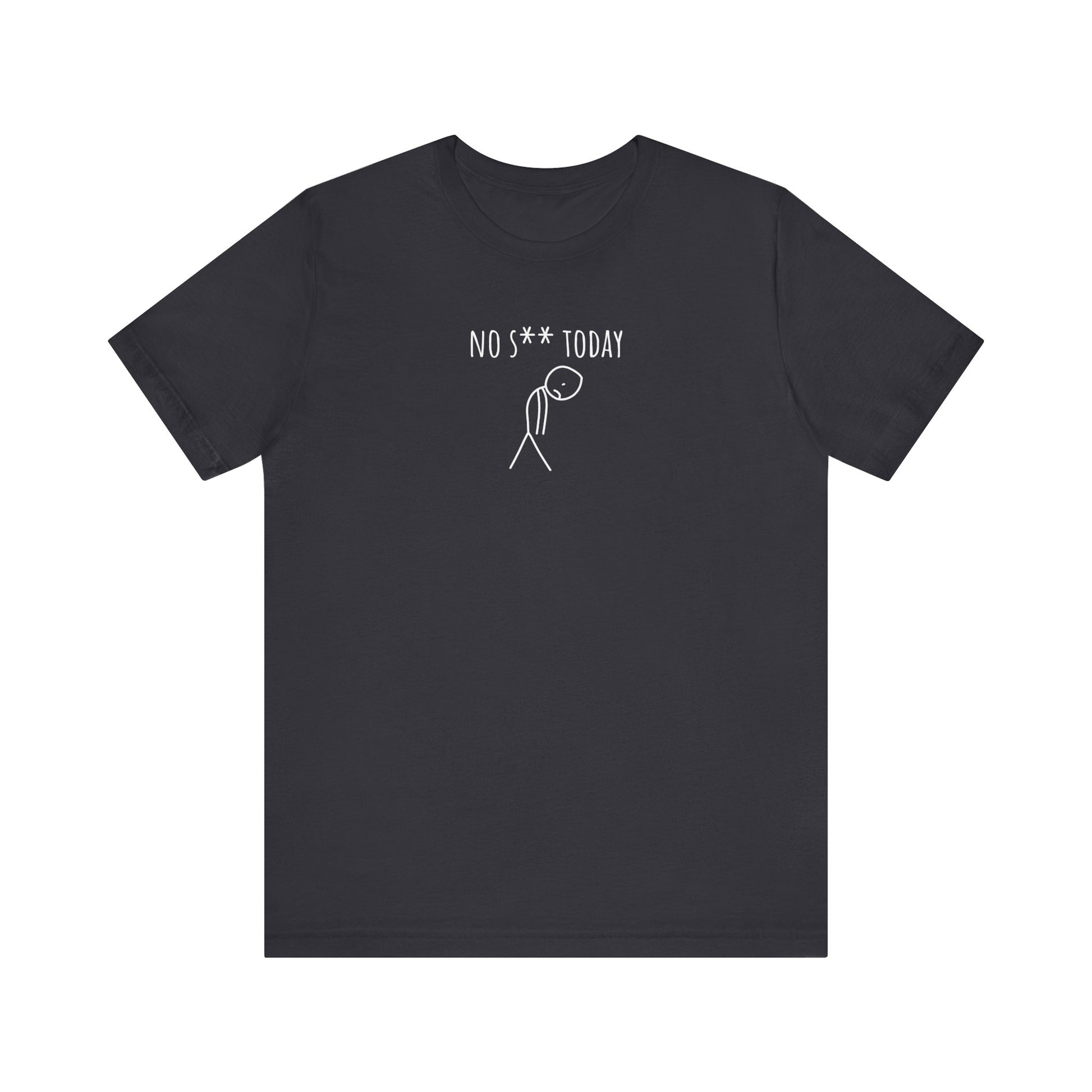 Black t-shirt with white text and graphic on a white background