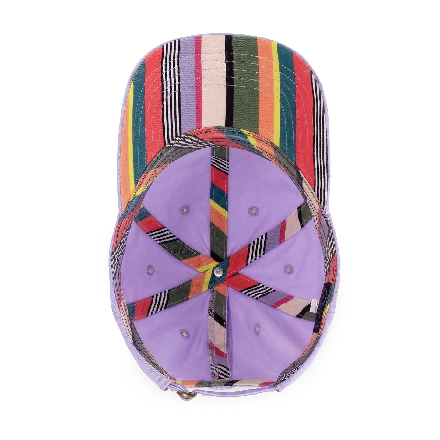 Tennis cap for women Colorful striped cap with a purple front panel on a white background
