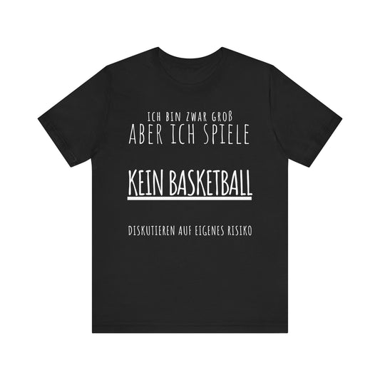 Black t-shirt with white text on a white background