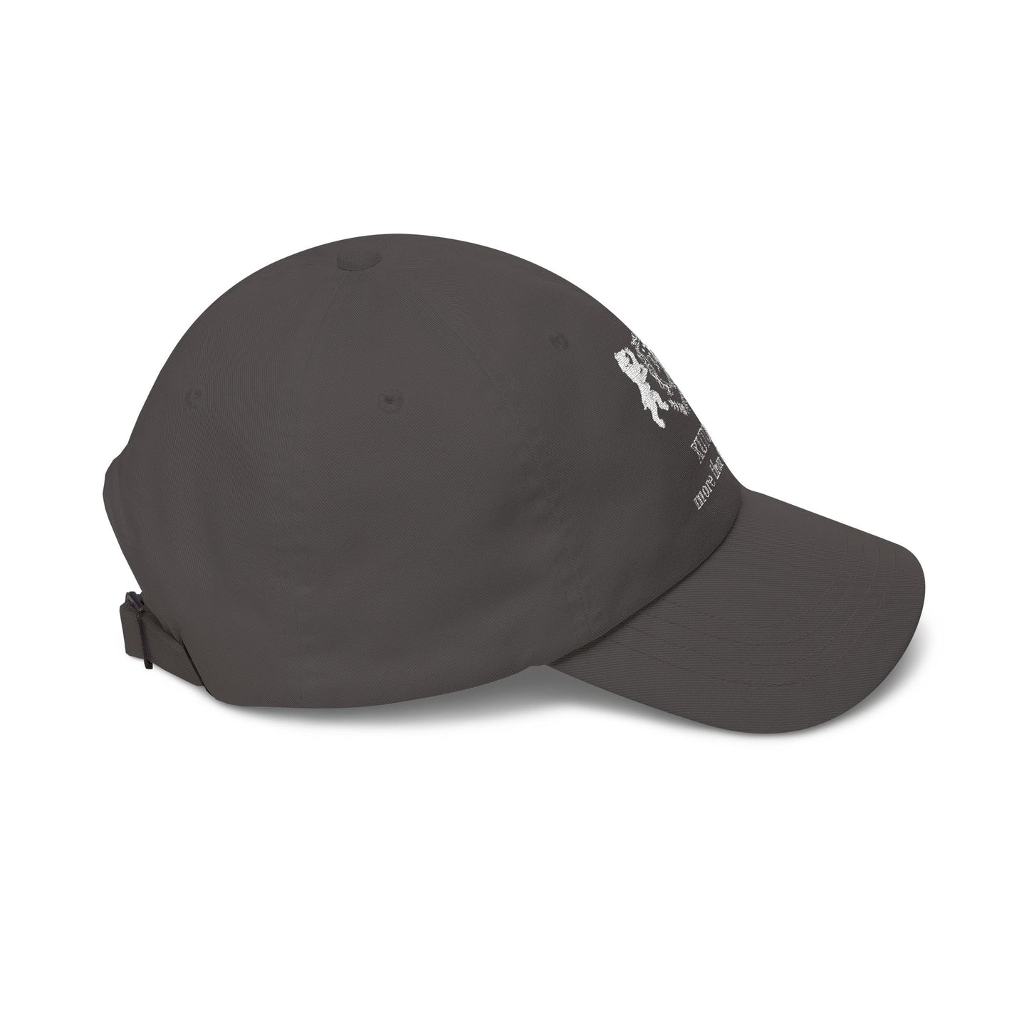 Black cap with a brand logo on a white background