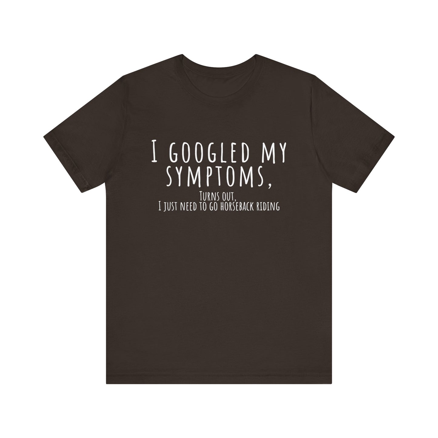 Brown t-shirt with humorous text on a white background