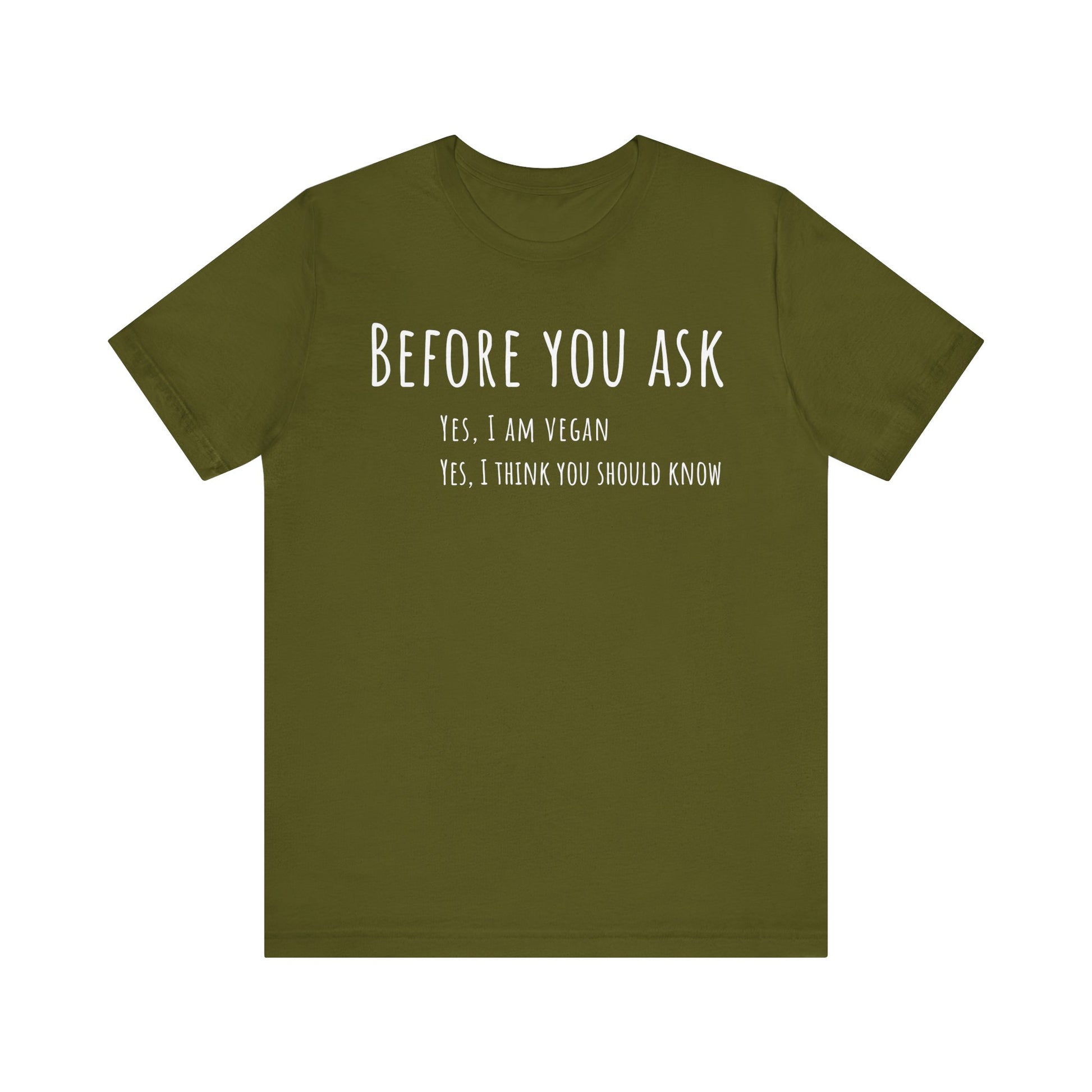 Green t-shirt with white text on a white background