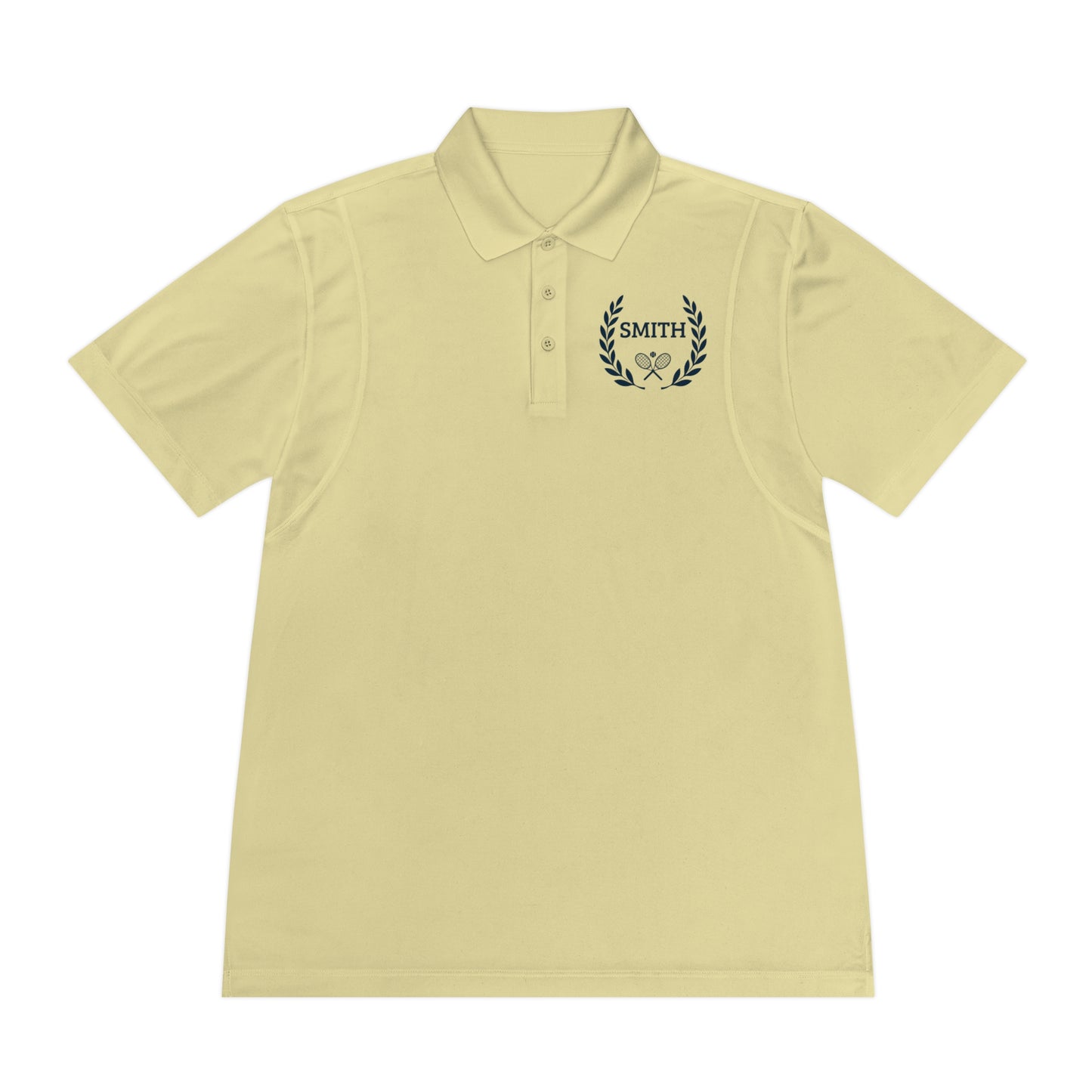 Custom tennis shirt Beige polo shirt with a logo on the chest against a white backgroundh