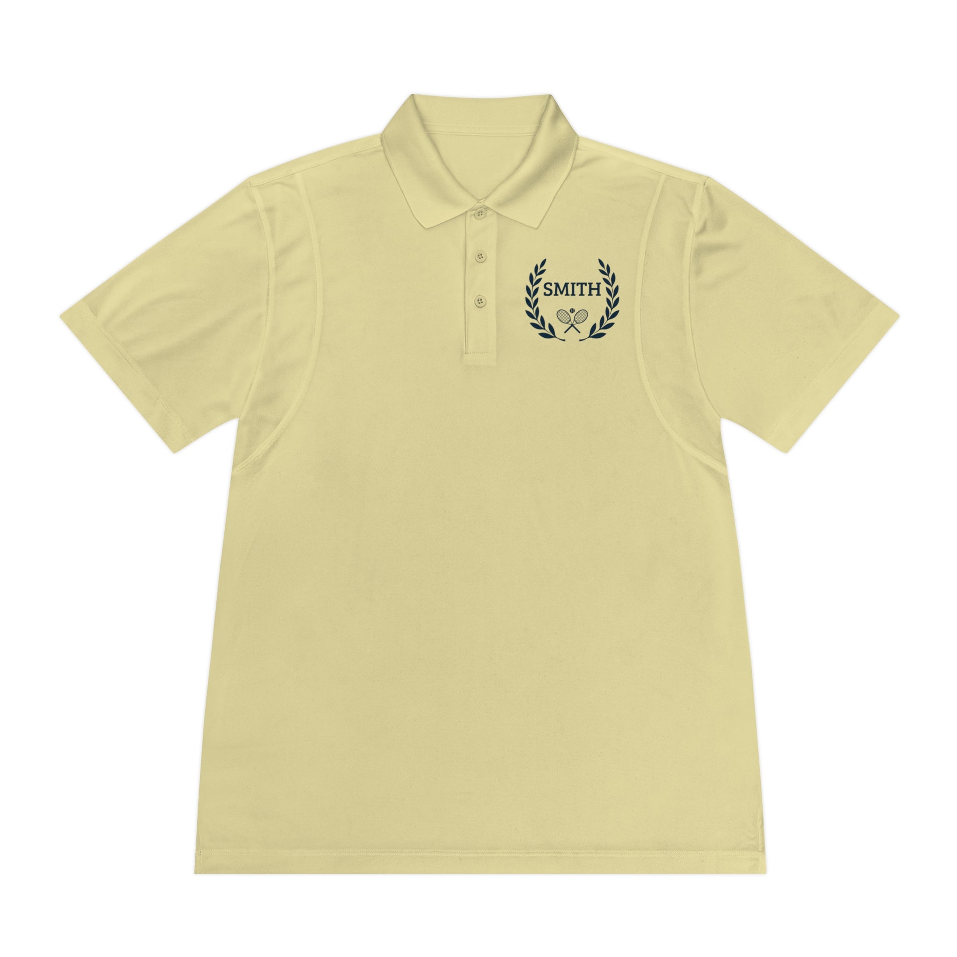 Custom tennis shirt Beige polo shirt with a logo on the chest against a white backgroundh