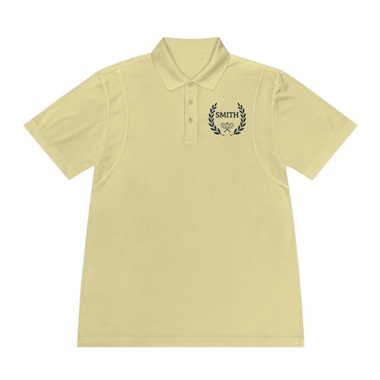 Custom tennis shirt Beige polo shirt with a logo on the chest against a white backgroundh