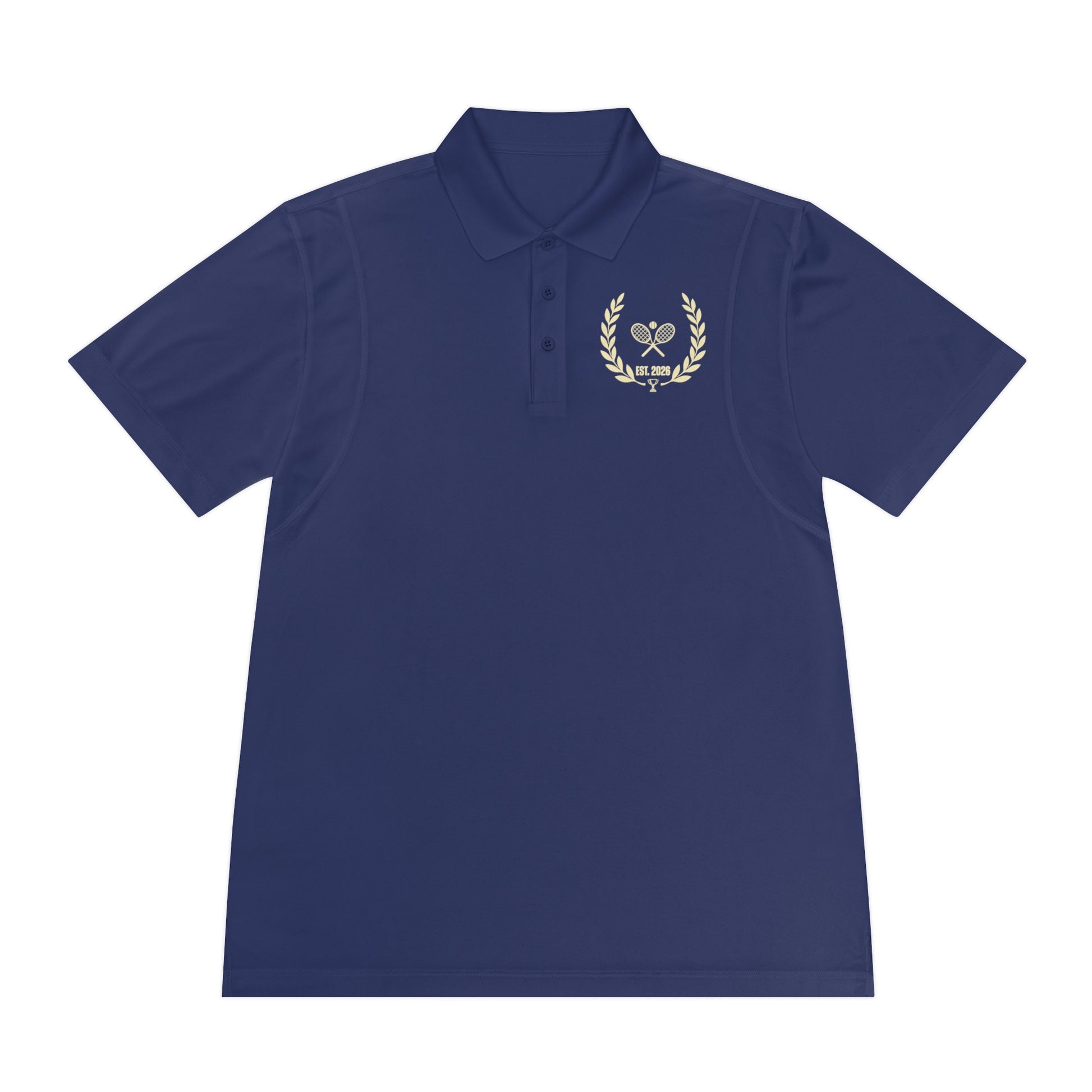 Tennis Polo Women Navy blue polo shirt with a logo on the chest against a white background