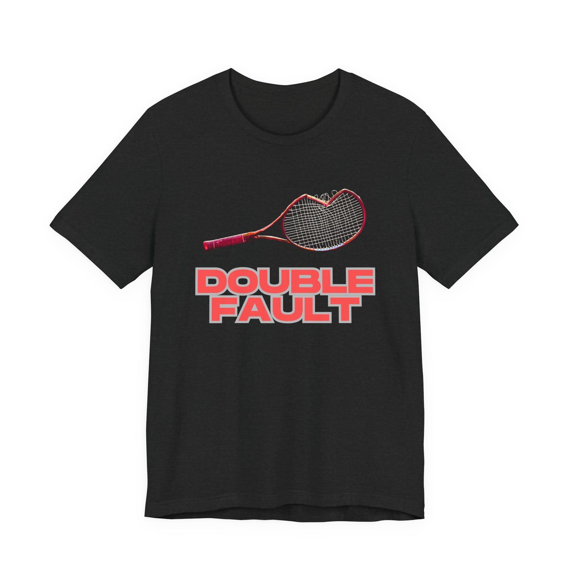 Double Fault Tee Black t-shirt with red tennis racket graphic and 'DOUBLE FAULT' text on a white background