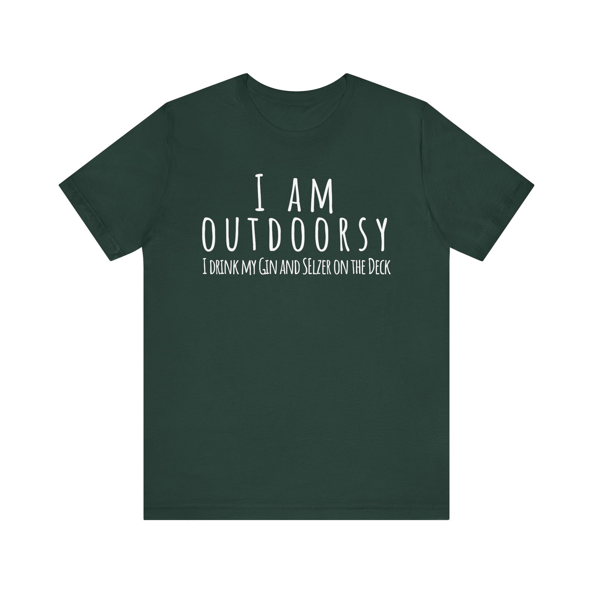 Green t-shirt with white text on a white background