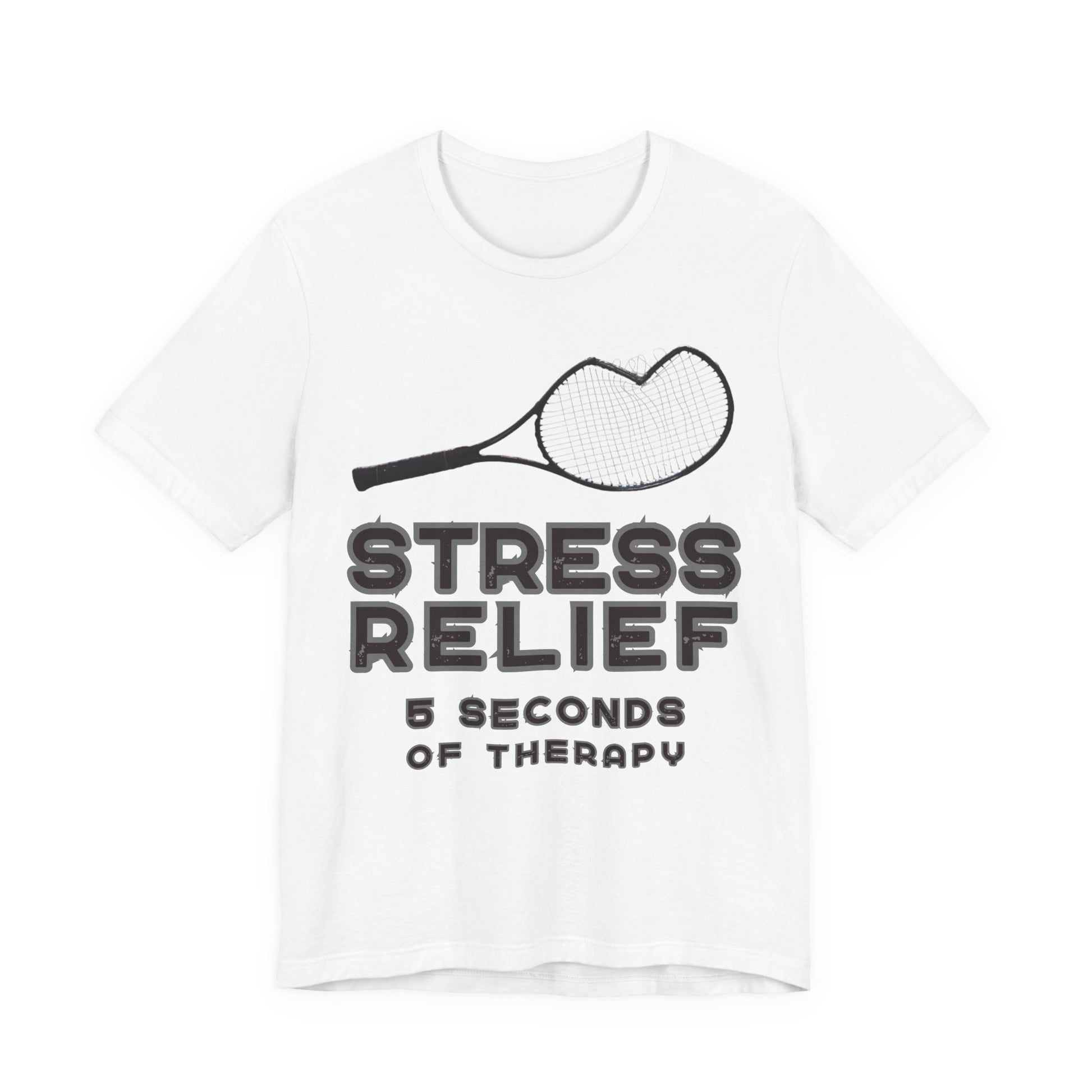 White t-shirt with black text and graphic on a white background