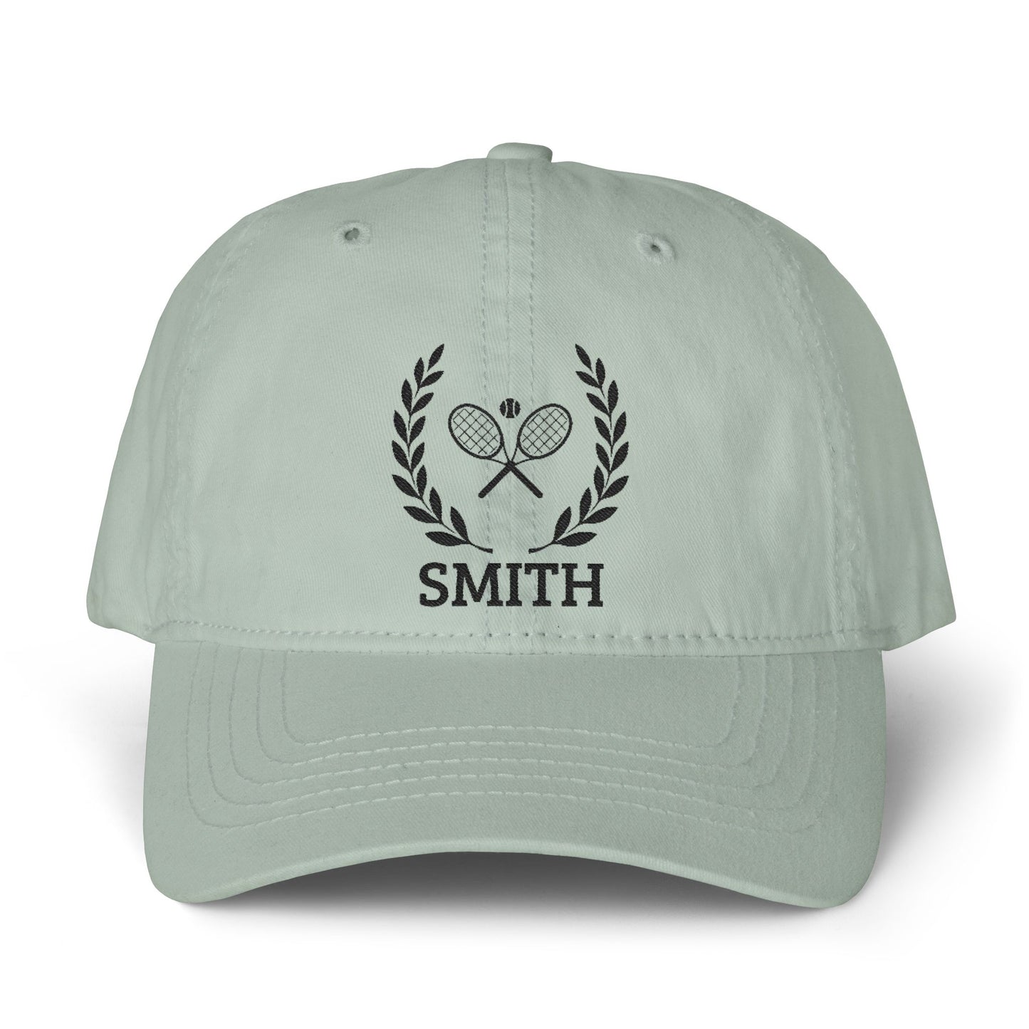 Tennis cap for women Light green cap with black logo and text on a white background