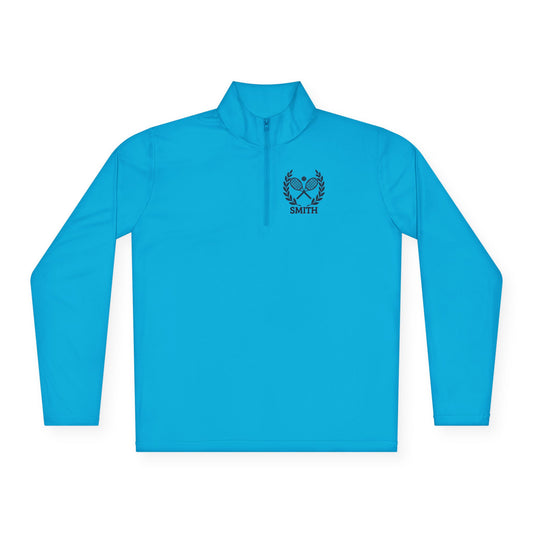 Personalized women tennis sweater Blue long-sleeve shirt with a logo and text on a white background