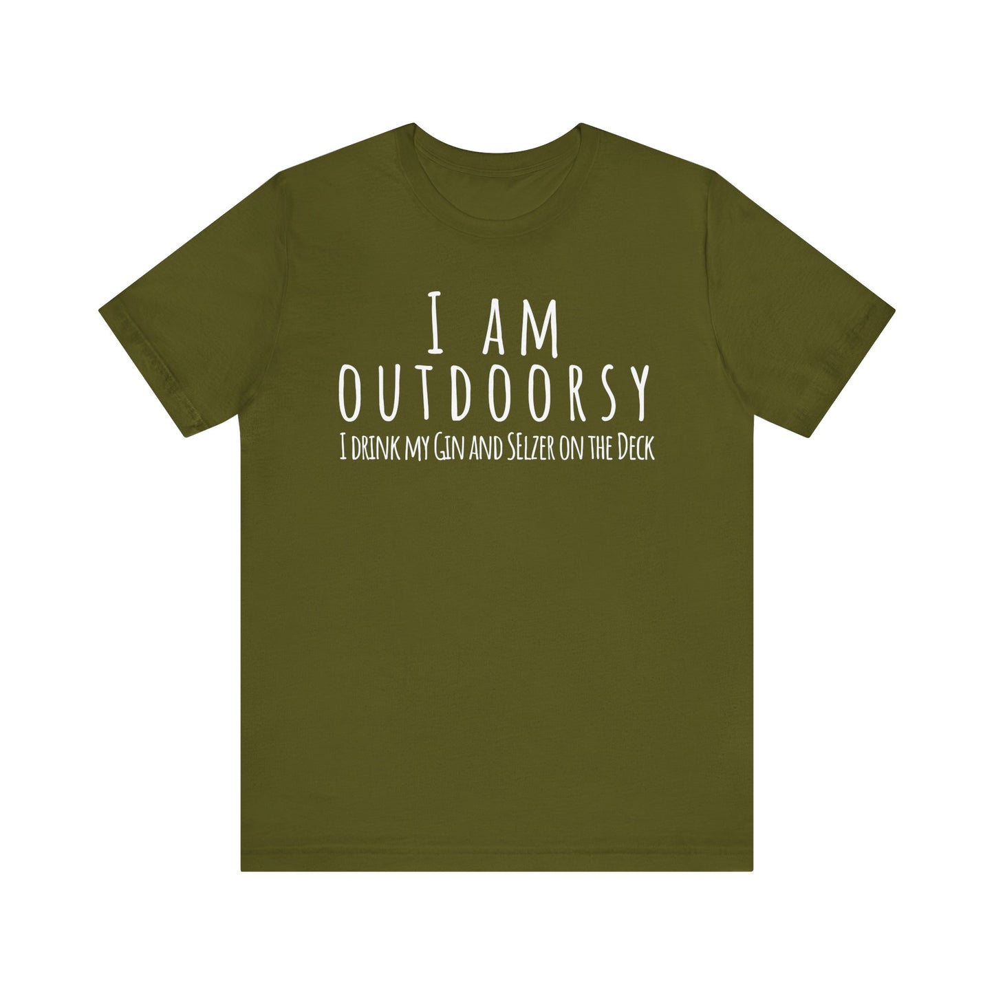 Green t-shirt with white text on a white background