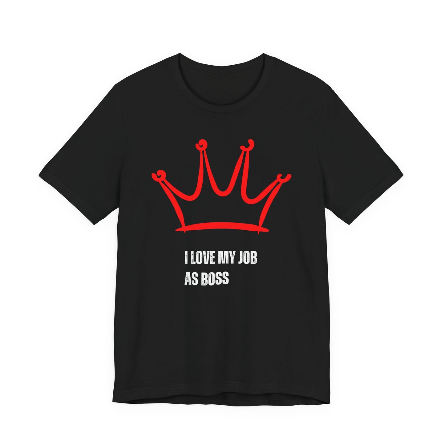 Gift for Boss Funny Black t-shirt with red crown and white text on a white background