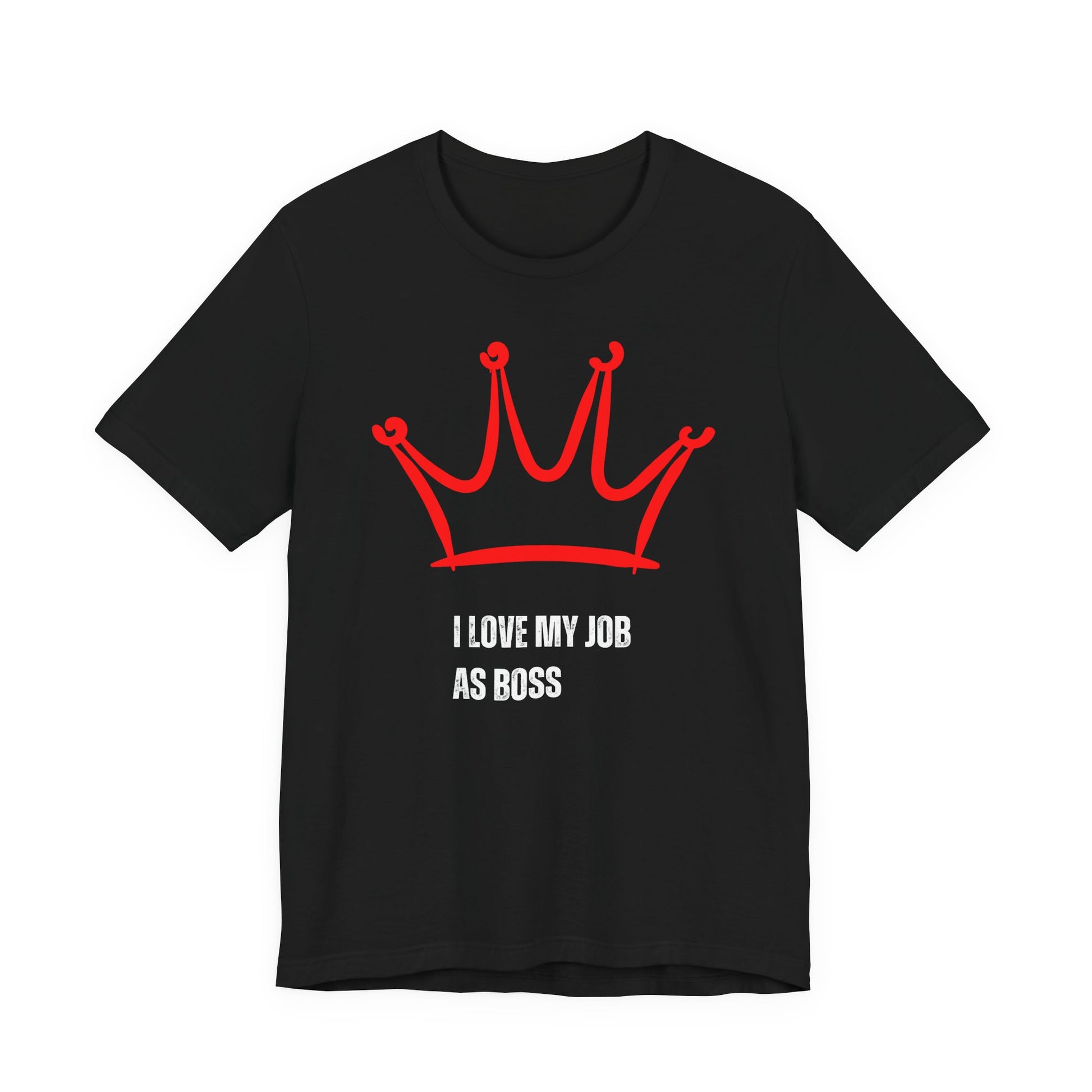 Gift for Boss Funny Black t-shirt with red crown and white text on a white background