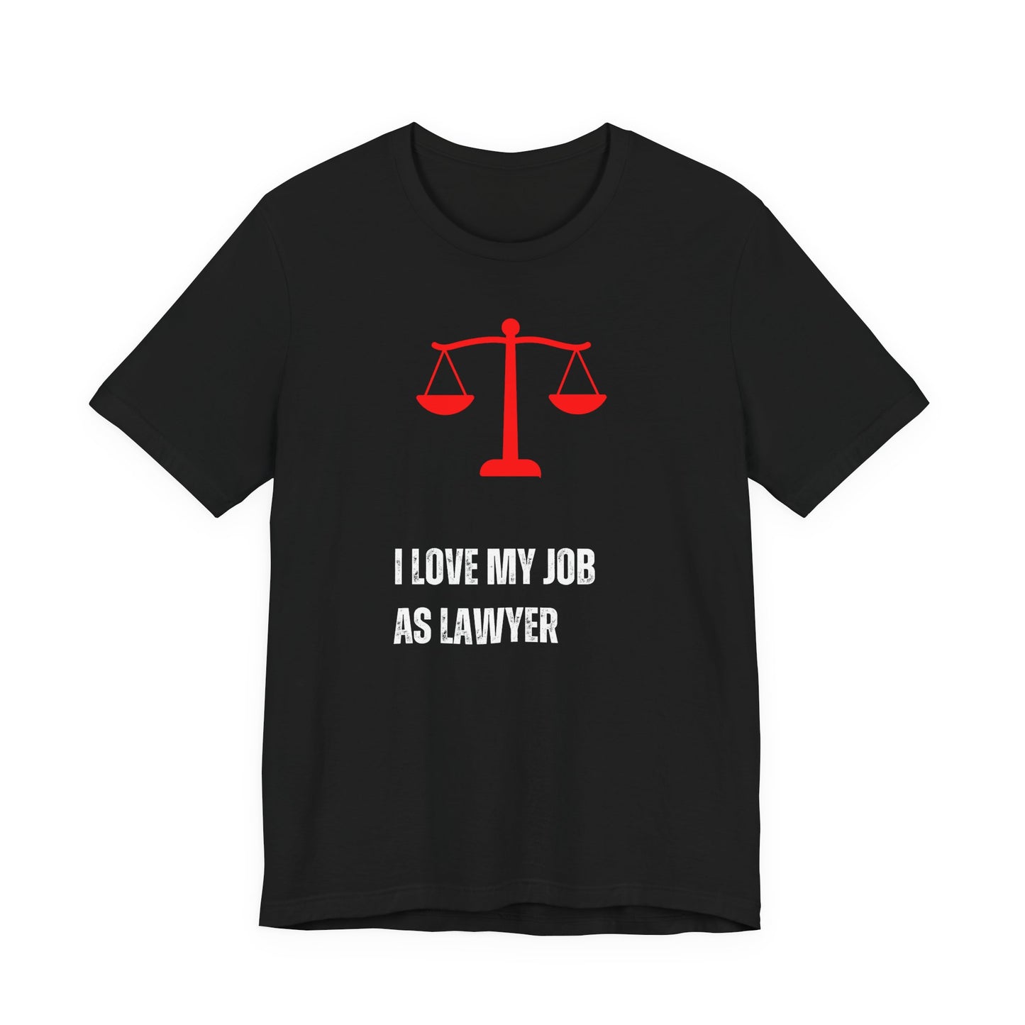 Black t-shirt with red lawyer scale icon and text on a white background Funny Lawyer Shirt
