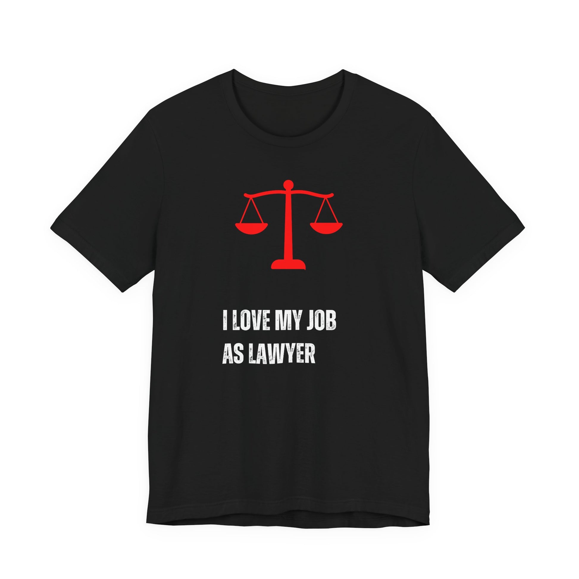 Black t-shirt with red lawyer scale icon and text on a white background Funny Lawyer Shirt