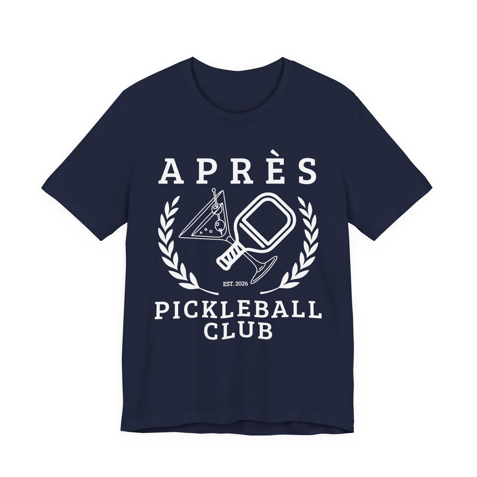Funny Pickleball Shirt Navy blue t-shirt with white pickleball-themed design on a white background