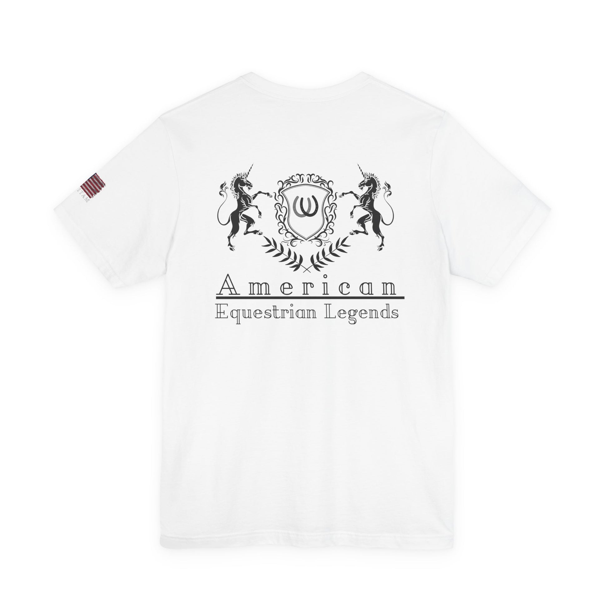 White shirt with 'American Equestrian Legends' logo on a white background