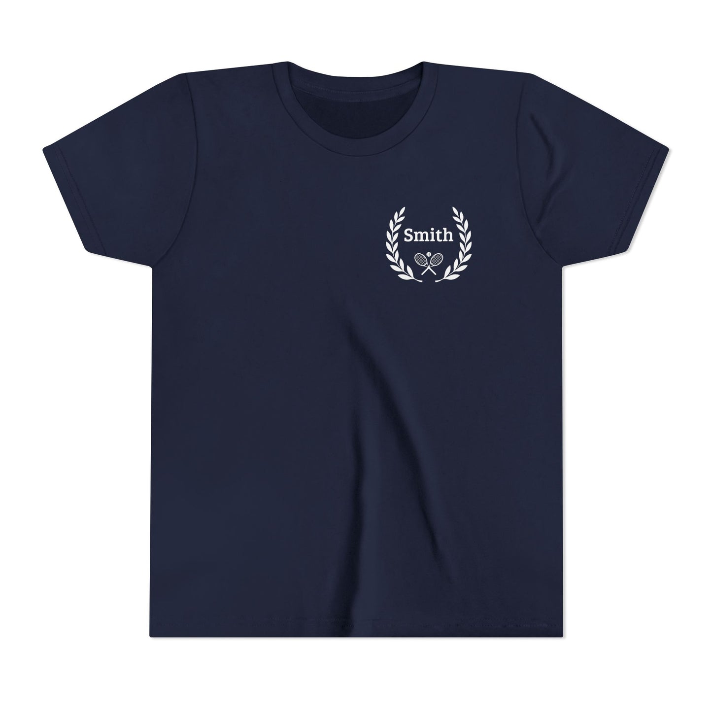 Junior tennis shirts Navy blue t-shirt with a logo on the chest against a white background