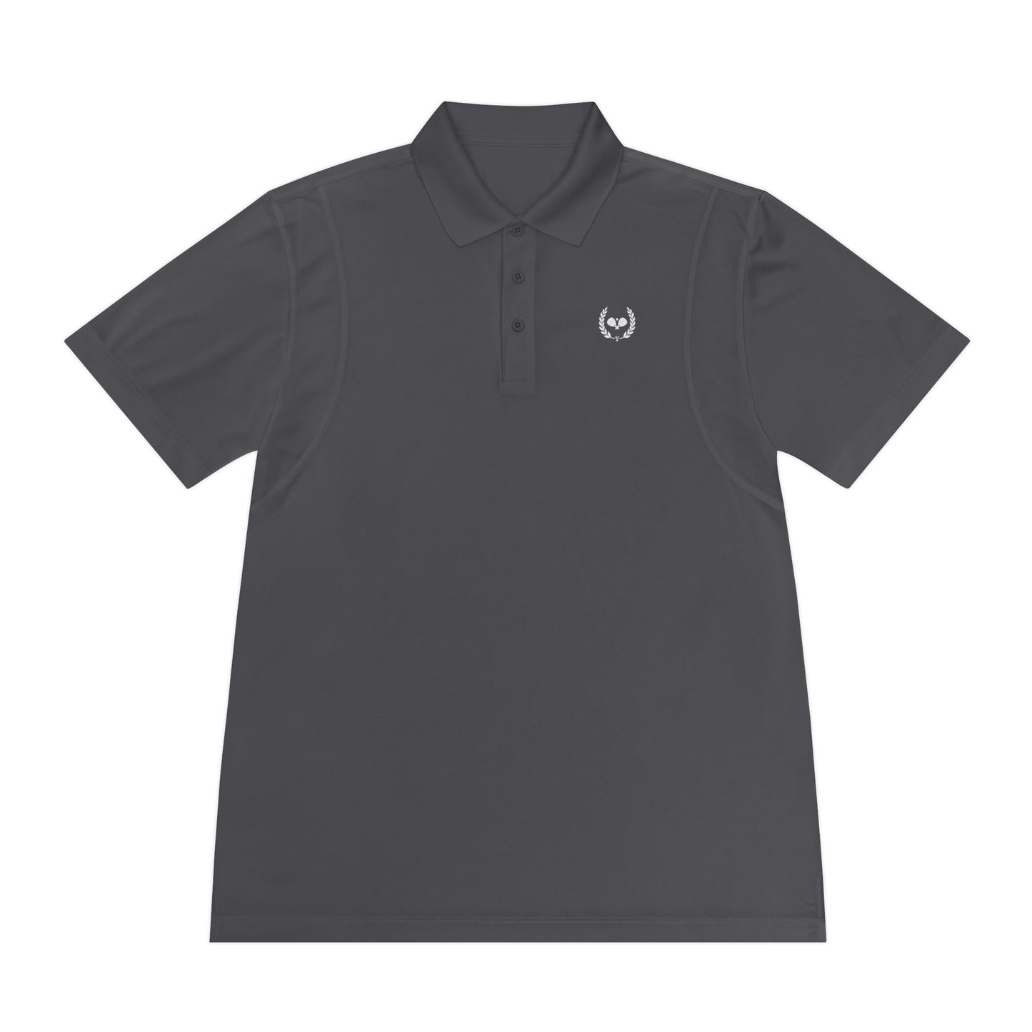 Dark gray polo shirt with 'Colpe' logo on a white background