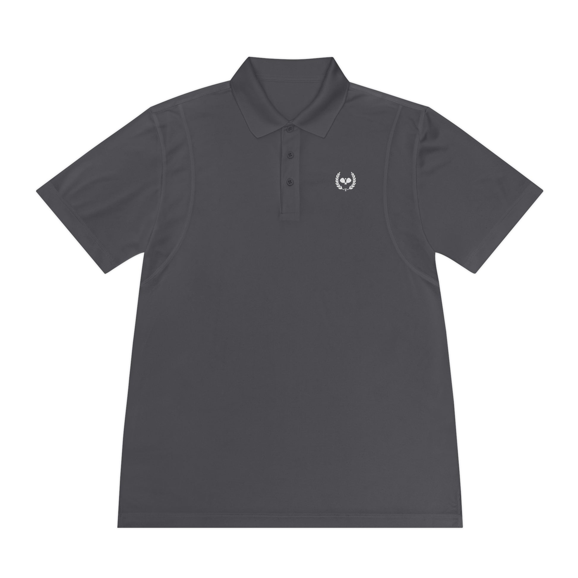 Dark gray polo shirt with 'Colpe' logo on a white background