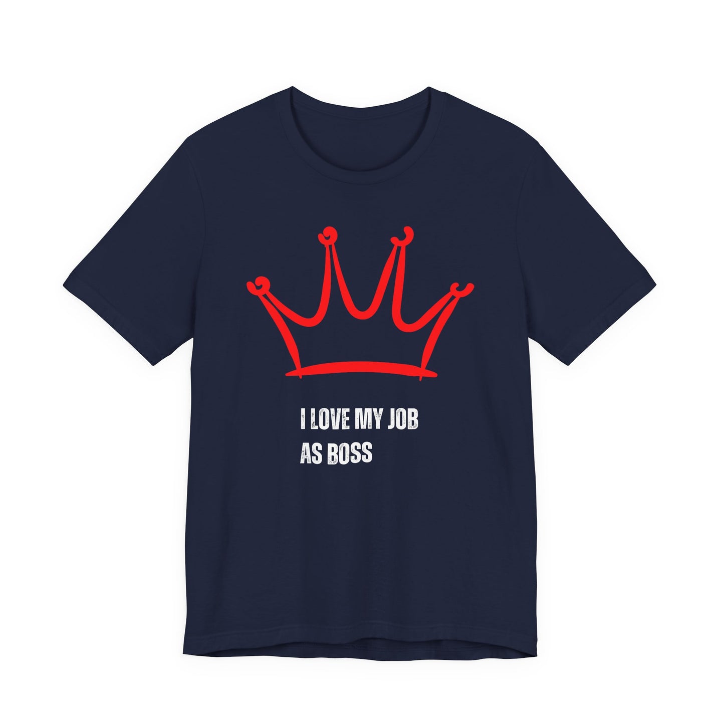 Gift for Boss Funny  Navy blue t-shirt with red crown and white text on a white background