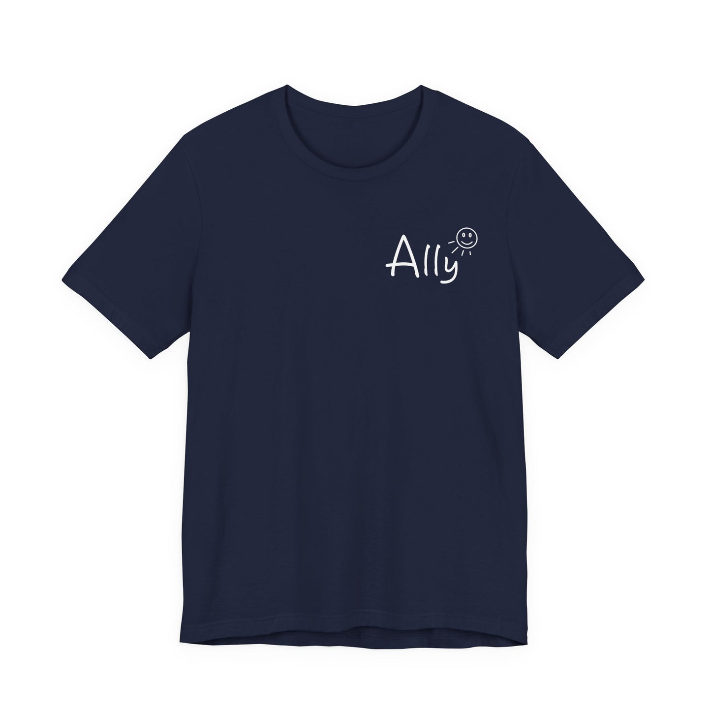 Ally music band Shirt Black t-shirt with a small white graphic on the chest against a white background
