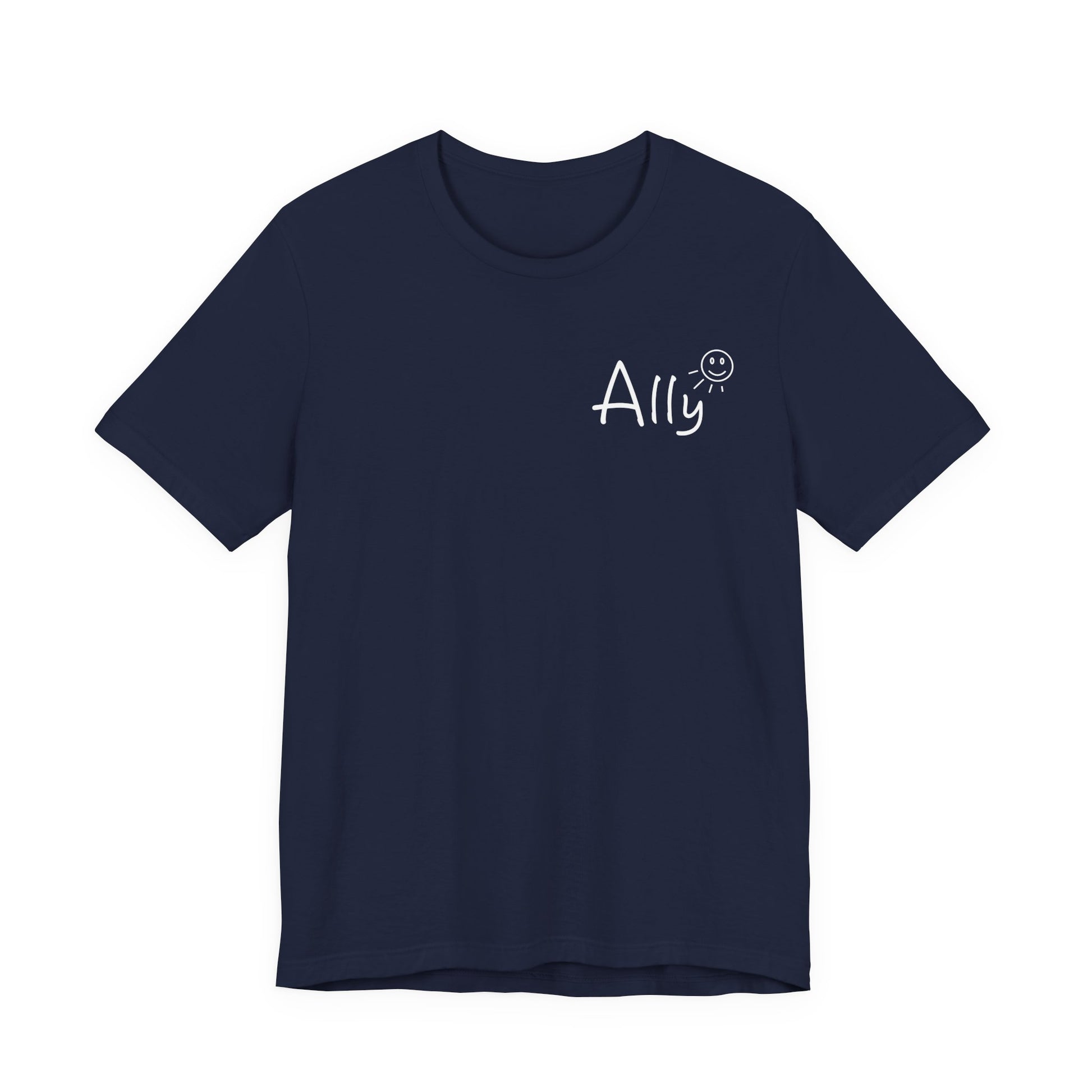 Ally music band Shirt Black t-shirt with a small white graphic on the chest against a white background