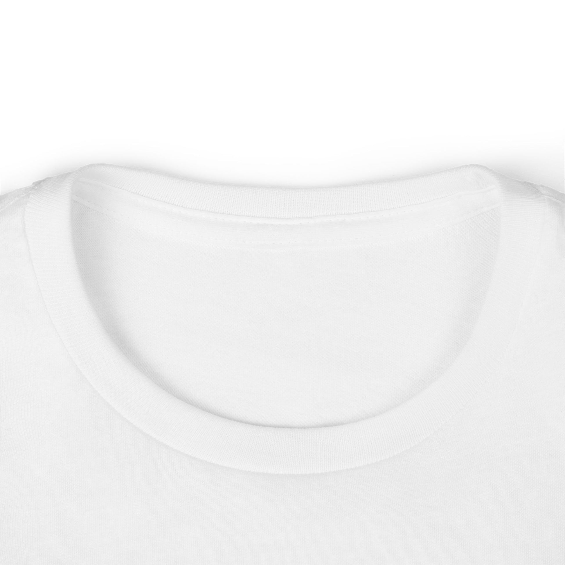 Close-up of a white t-shirt collar on a white background
